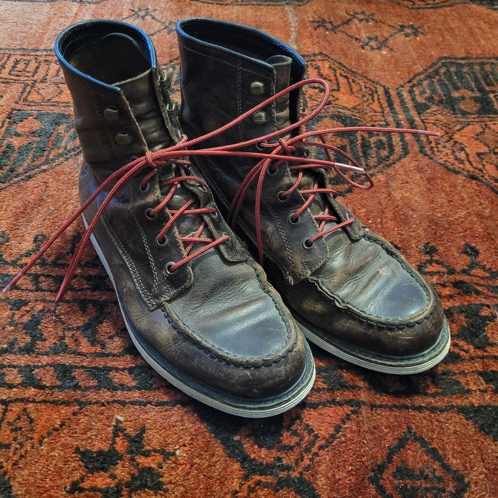 Frye Dakota Men's Distressed Brown Leather Lace Up Wedge Boots Size 9.5
